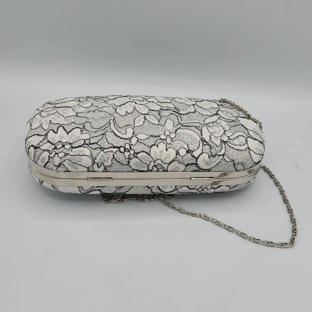 ELegant silver floral lace evening clutch